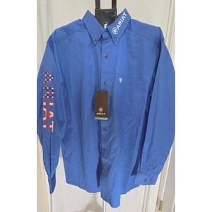 Ariat Mens Team Logo Twill Classic LS Shirt XL Blue Western Rodeo Americana